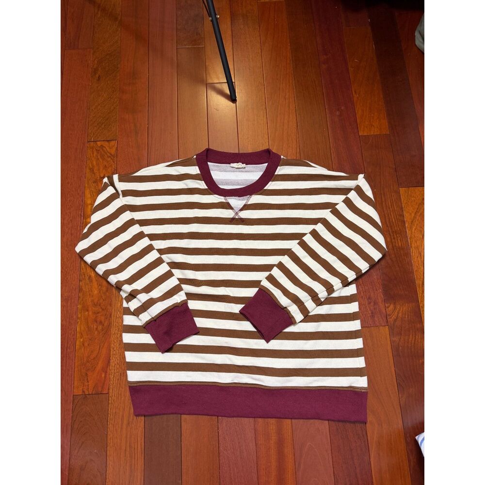 Striped Colorblock Long Sleeve Top Women's Large Brown Ivory Maroon